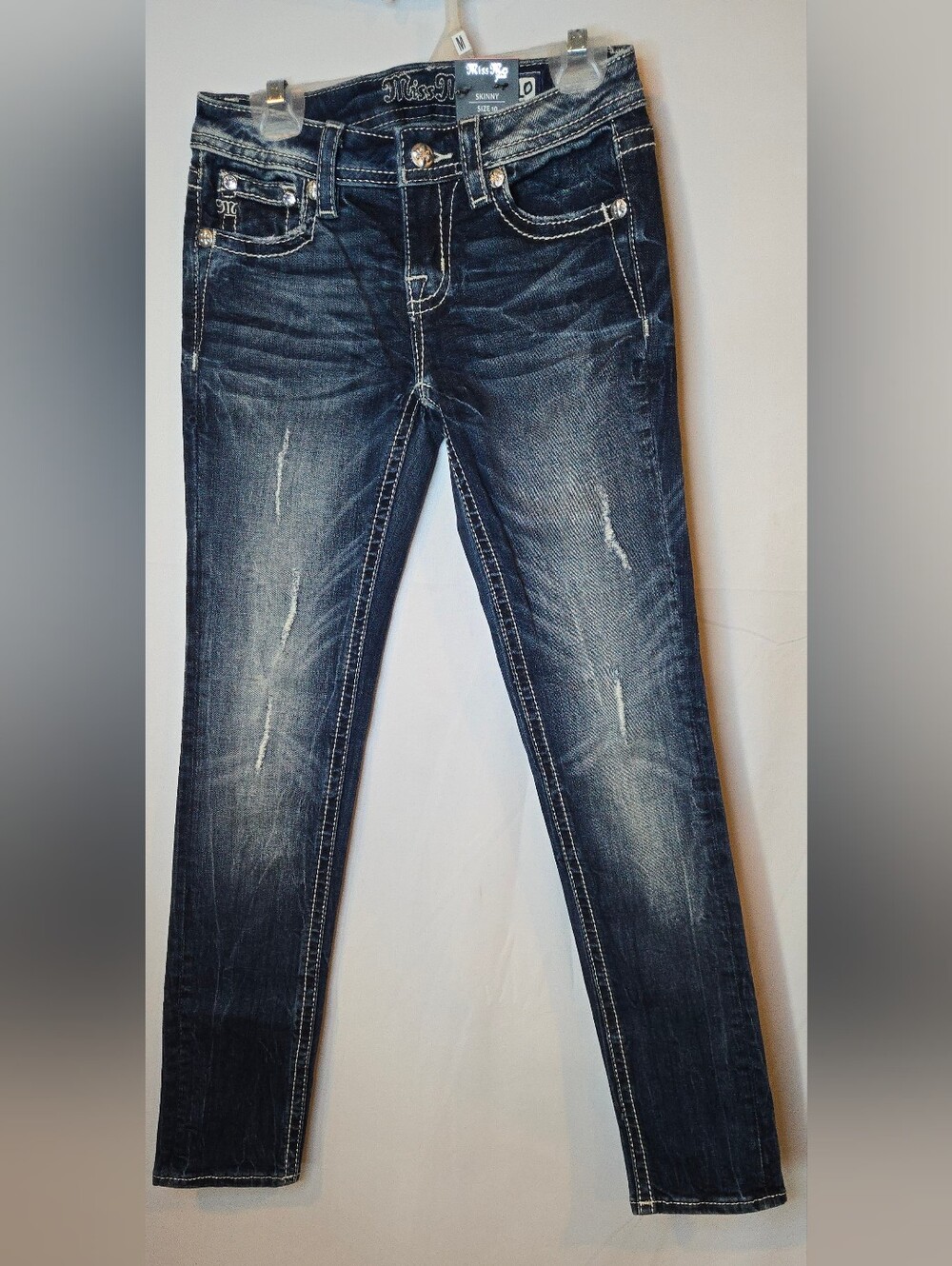 NWT Miss Me Indigo Washed Sequin Skinny Jeans Girls Youth 10
